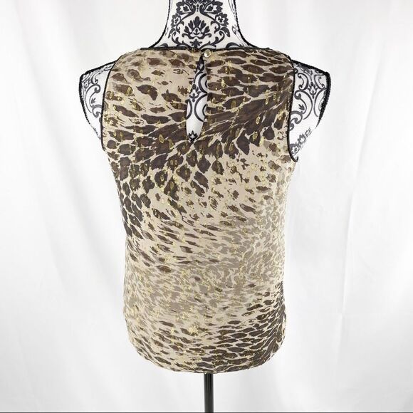 Tibi Metallic Ruffle Animal Print Silk Shell Tank - Picture 4 of 7